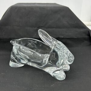 Clear Crystal Heavy Glass Rabbit Planter Trinket Candy Dish